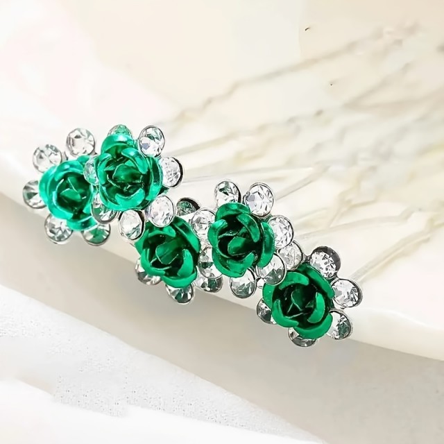 10 kosov elegantnih zelenih cvetličnih lasnih sponk