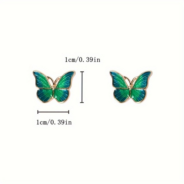 Prikupni mini uhančki z zelenim metuljem