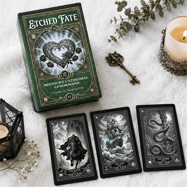 Lenormand karte Usoda polnočne katedrale – komplet 38 kart z vodičem