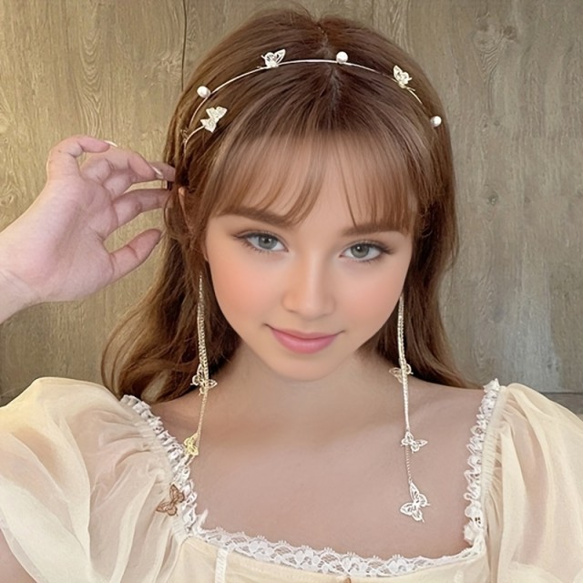 Eleganten obroč za lase s podaljškom motiv metuljev