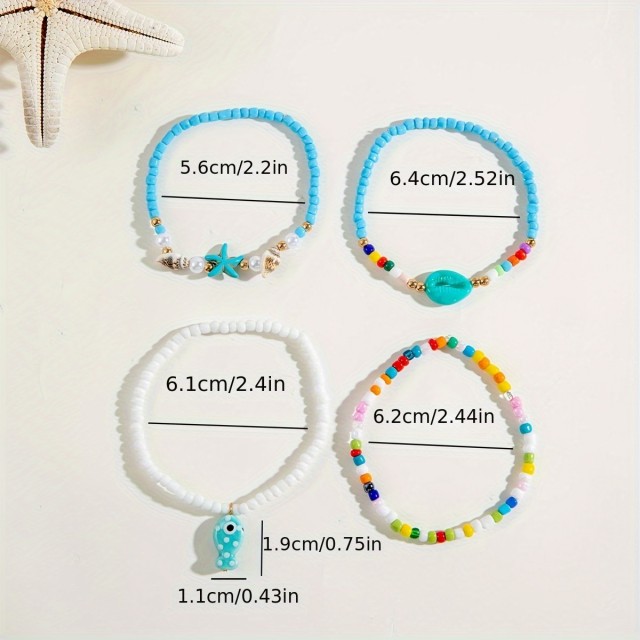 4 delni komplet zapestnic za nogo z ribico