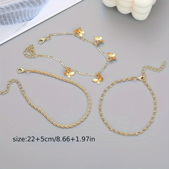 Komplet 3 zapestnic za nogo z majhnim metuljčkom