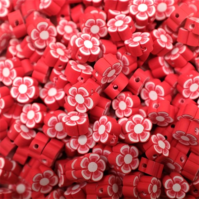 Fimo perle rožice 10 mm – komplet 40 kosov rdeče