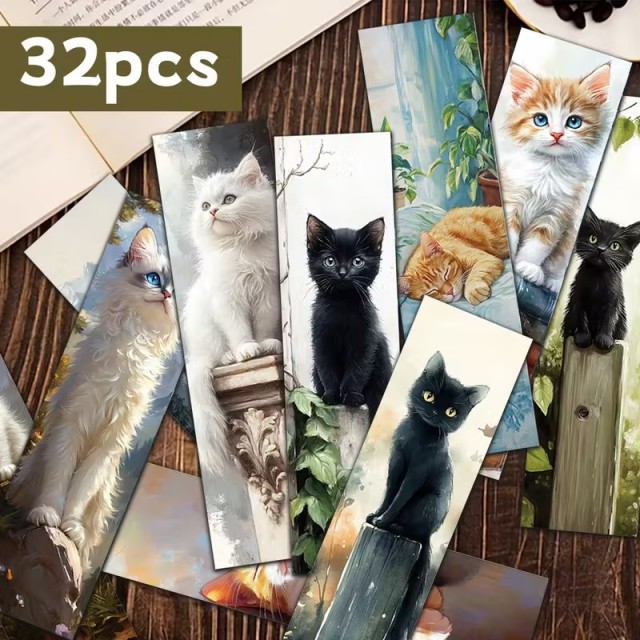 Čudovit komplet 32 knjižnih kazal z mačjimi motivi