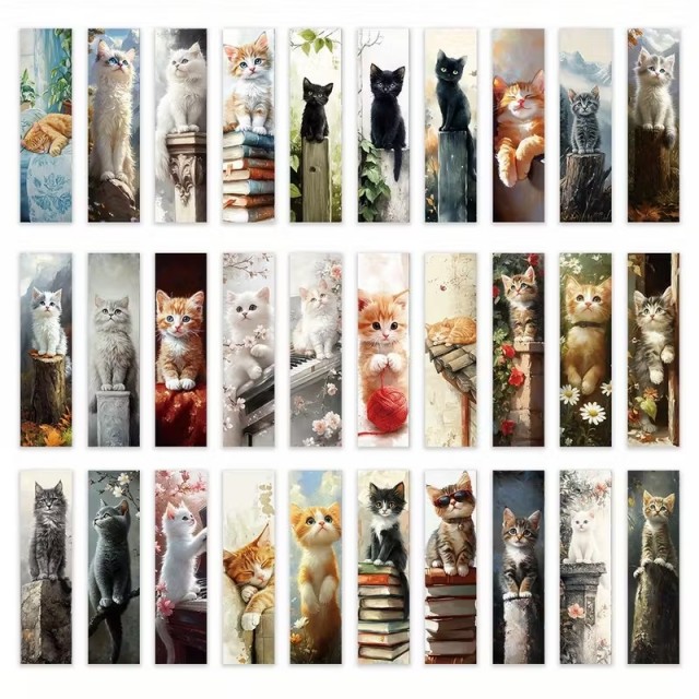 Čudovit komplet 32 knjižnih kazal z mačjimi motivi