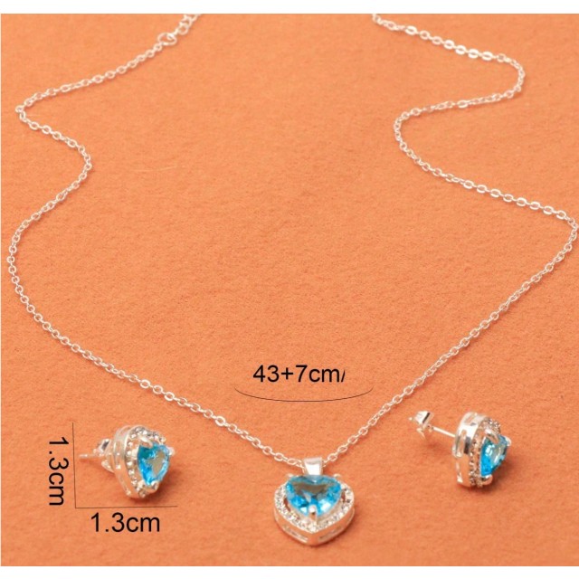 Dvodelni komplet z uhani in ogrlico v kraljevsko modri barvi