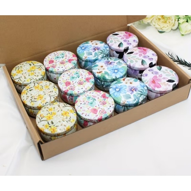 Komplet 12 aluminijastih posodic s pokrovom in cvetličnim motivom 65ml