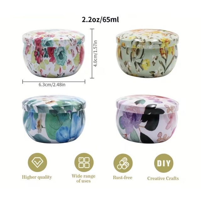 Komplet 12 aluminijastih posodic s pokrovom in cvetličnim motivom 65ml