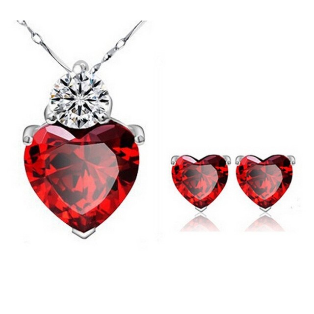 Komplet verižica in vtični uhančki RDEČE SRCE