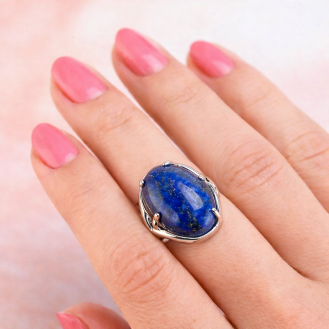 Odprt nastavljiv prstan z naravnim kamnom Lapis Lazuli