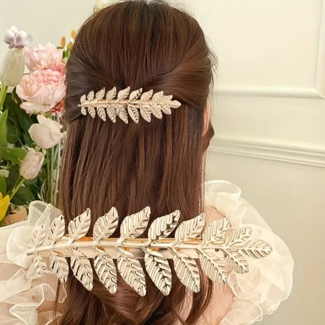 1 kos elegantne zlate velike sponke za lase z listki