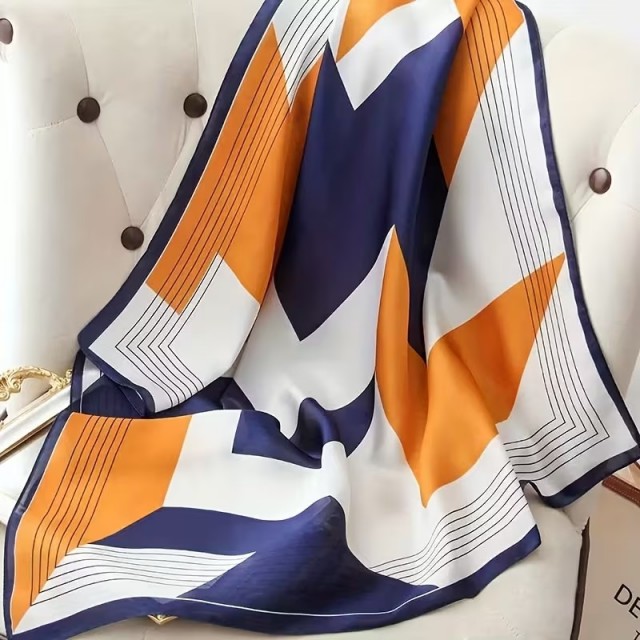 Elegantna ženska kvadratna ruta modro oranžne barve