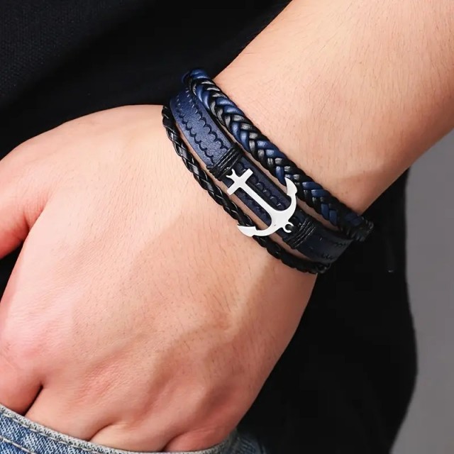 Moška zapestnica temno modre barve s sidrom