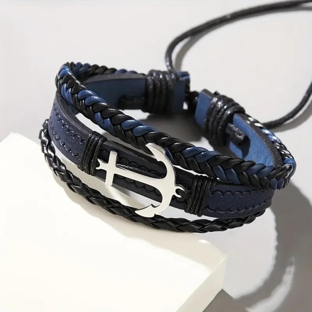 Moška zapestnica temno modre barve s sidrom