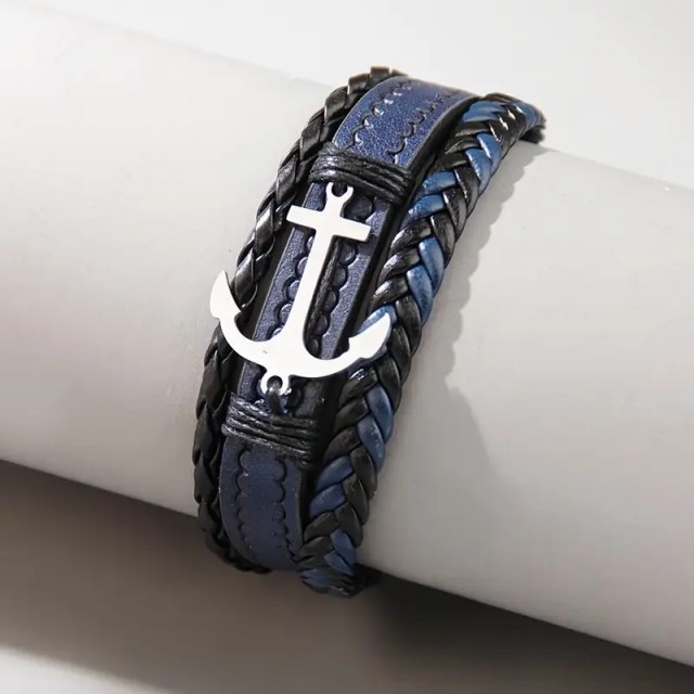 Moška zapestnica temno modre barve s sidrom