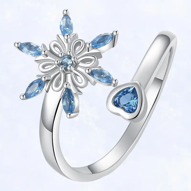 Nastavljiv prstan z modro snežinko in srcem