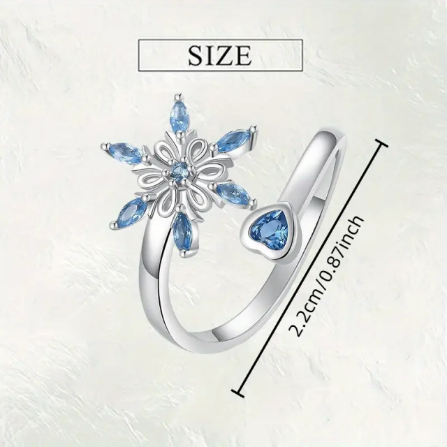 Nastavljiv prstan z modro snežinko in srcem