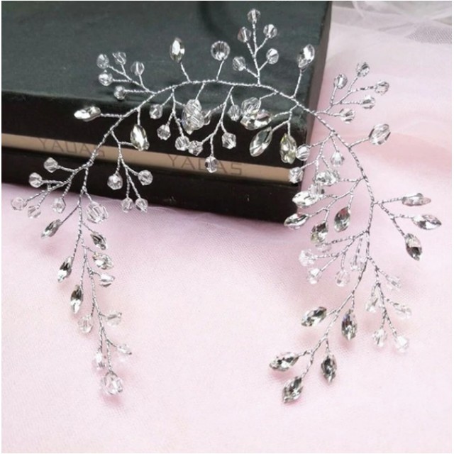 Poročni trak za lase iz žice, z biserčki