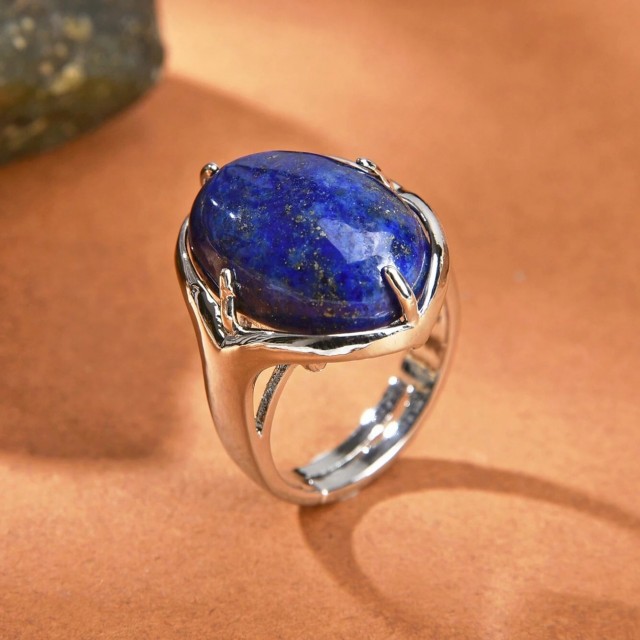 Odprt nastavljiv prstan z naravnim kamnom Lapis Lazuli