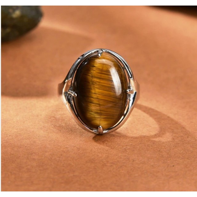 Odprt nastavljiv prstan z naravnim kamnom Tigrovo oko