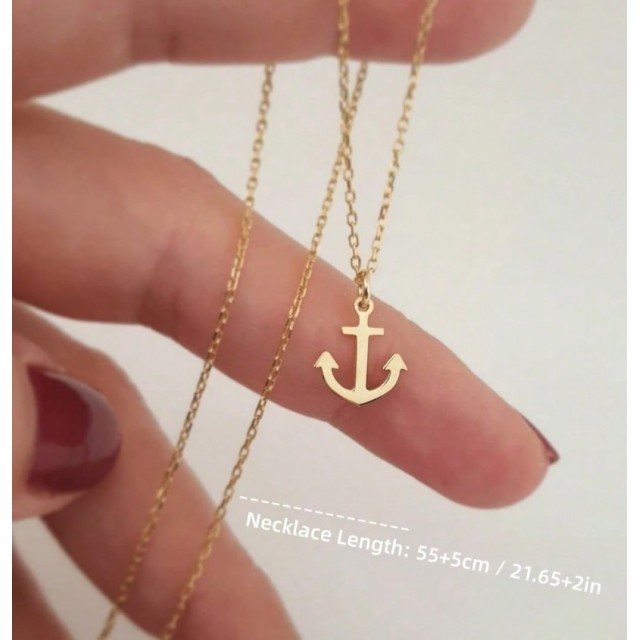 Šik poletna ogrlica z obeskom sidra zlate barve