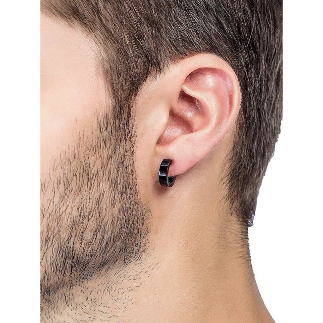 Moški okrogli uhani v črni ali srebrni barvi brez prebadanja