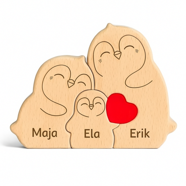 Personalizirana lesena sestavljanka s pingvini VAŠA DRUŽINA