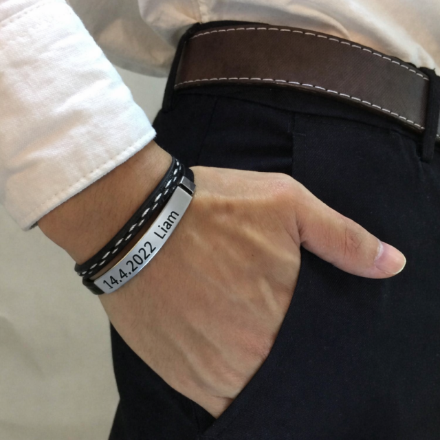 Elegantna personalizirana moška zapestnica z gravuro po želji v 2 barvah