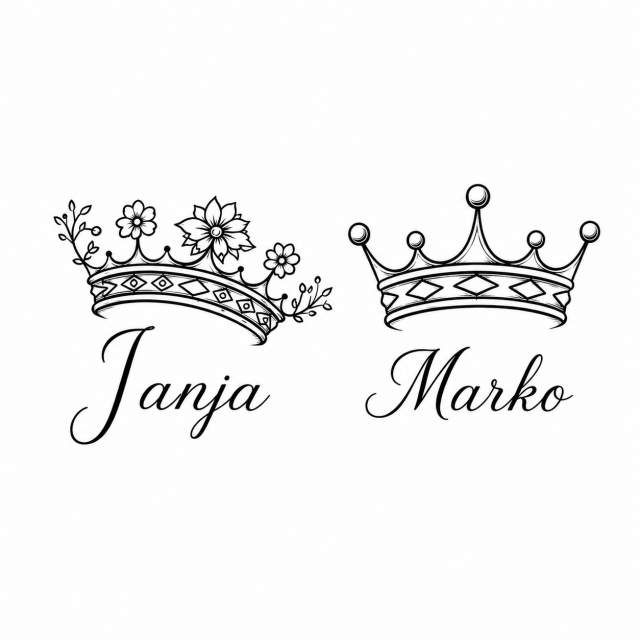Personaliziran komplet 2 tatujev s krono in imenom 