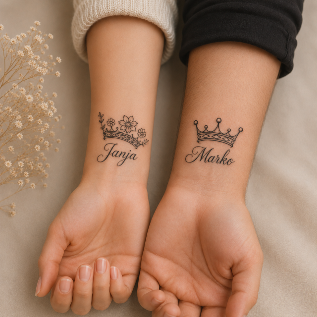 Personaliziran komplet 2 tatujev s krono in imenom 