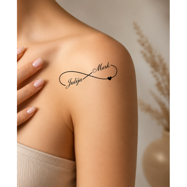 Personalizirana tatu nalepka z neskončnim znakom in imeni po želji
