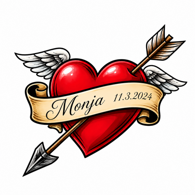 Personalizirana tattoo nalepka s srcem in besedilom po želji 