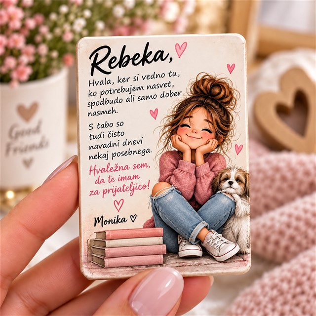 Personaliziran keramični magnet za prijateljico - z besedilom in grafiko po želji