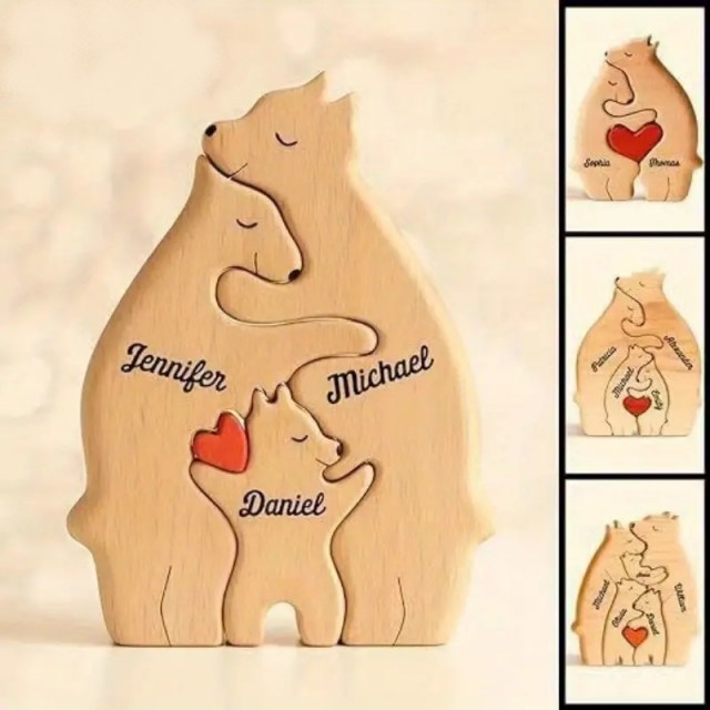 Personalizirana lesena medvedja sestavljanka VAŠA DRUŽINA