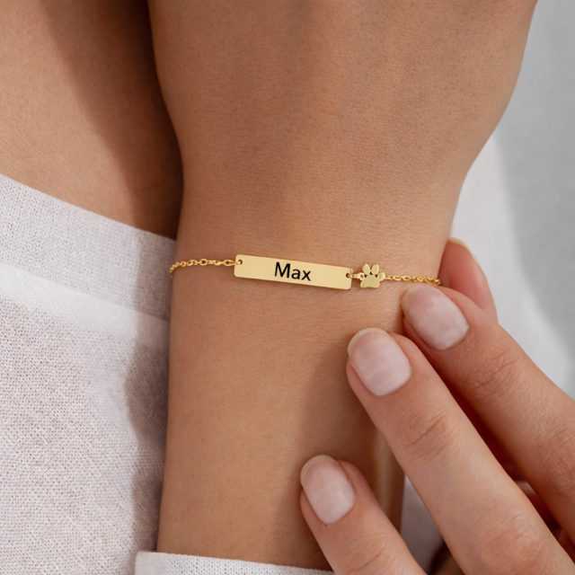 Personalizirana zapestnica s ploščico in tačko ter gravuro po želji 