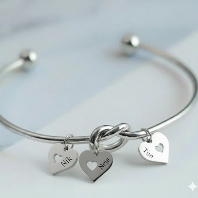 Personalizirana zapestnica z vozlom obeski src in gravuro po želji