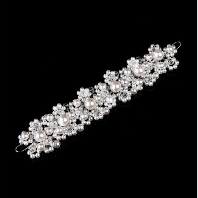 Poročna sponka za lase, s perlicami v beli barvi