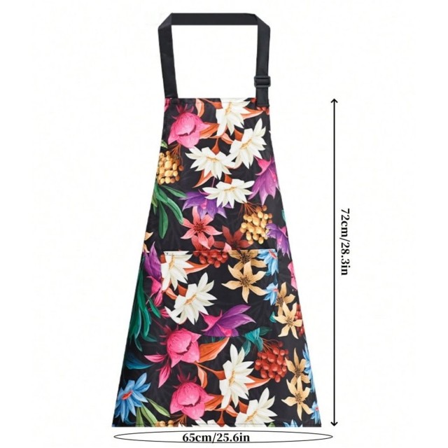 Kuhinjski predpasnik s tropskim cvetličnim potiskom 2 barvi 