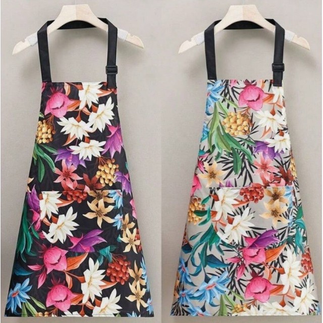 Kuhinjski predpasnik s tropskim cvetličnim potiskom 2 barvi 