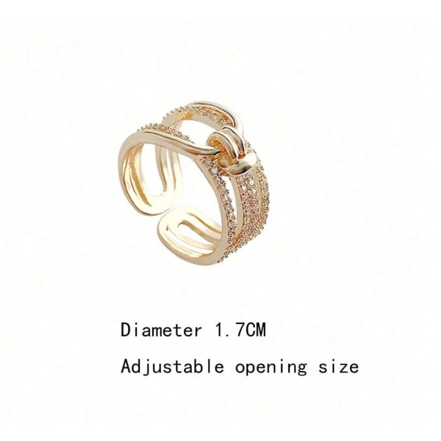 Eleganten nastavljiv prstan v zlati barvi s cirkoni - 2 barvi