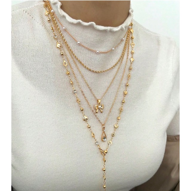 Komplet ogrlic v zlati barvi s pentljico 