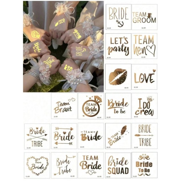 Komplet 20 začasnih zlatih tatujev za dekliščino in poroko 