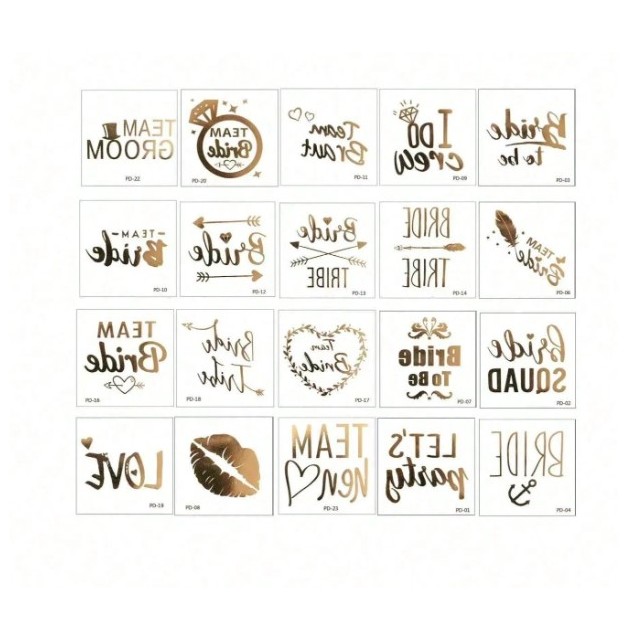 Komplet 20 začasnih zlatih tatujev za dekliščino in poroko 