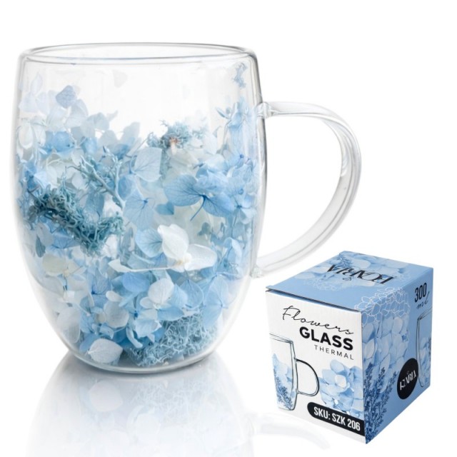 Termo kozarec s cvetjem v notranjosti – hortenzija in modri mah, 300 ml