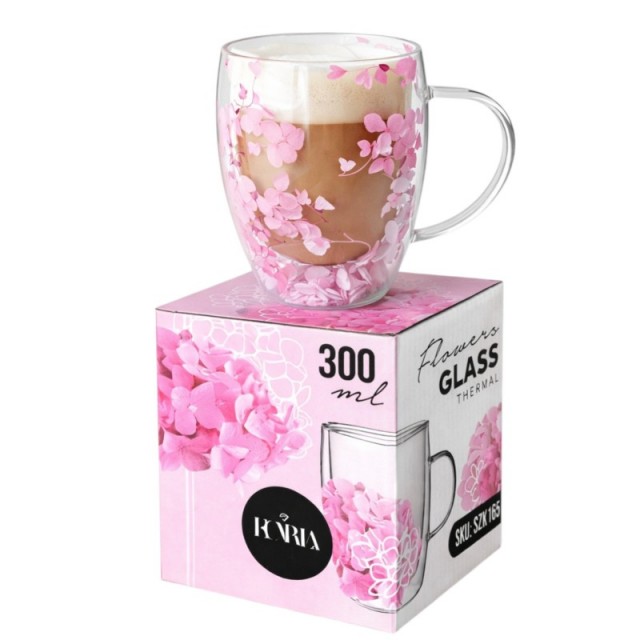 Termo kozarec s cvetjem v notranjosti – gipsofila in hortenzije, 300 ml