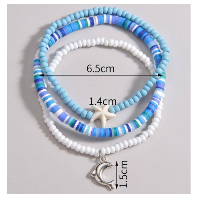 3 delni komplet zapestnic v modri barvi z delfinom