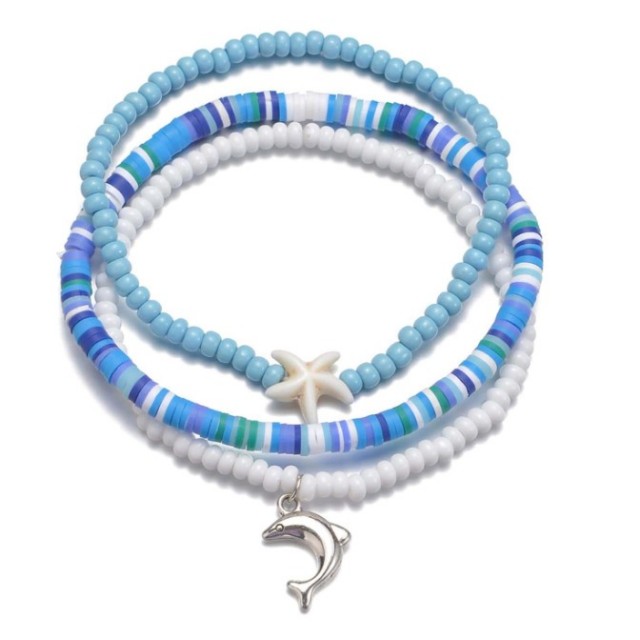 3 delni komplet zapestnic v modri barvi z delfinom