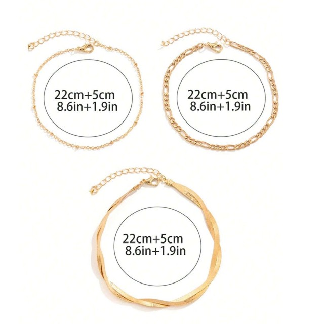 3 delni zapestnic za nogo v zlati barvi 