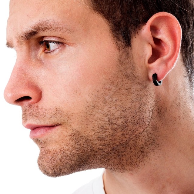 Moški okrogli uhani v črni ali srebrni barvi brez prebadanja