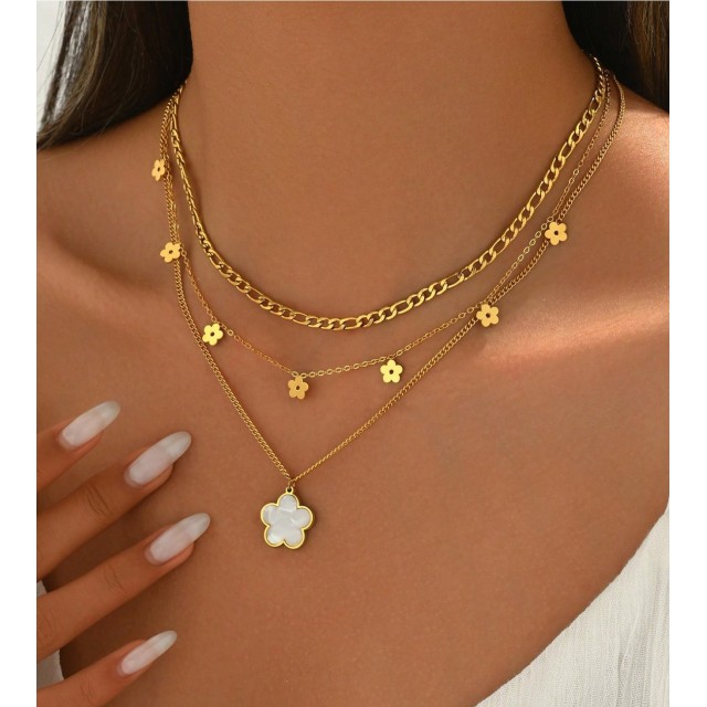Večdelna ogrlica v zlati bavri z motivom rožic